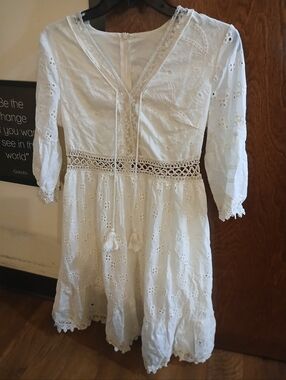 NWOT/ cream cotton eyelet boho mini dress